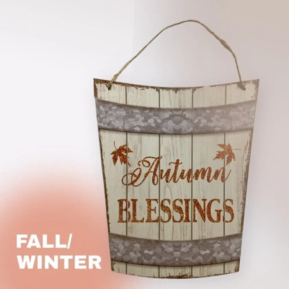 Autumn Wall Hanging Decor Thanksgiving Farmhouse Vintage Style Bucket Shape